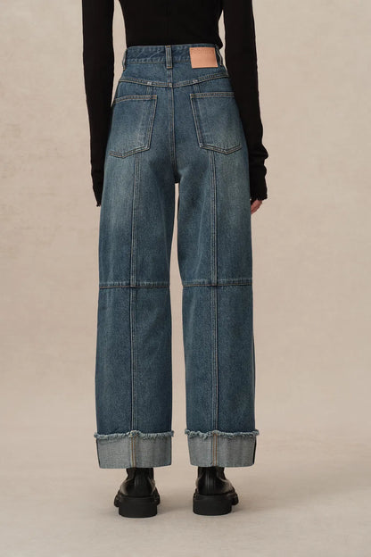 Lark Straight Leg Cuffed Jeans in Tencel Denim