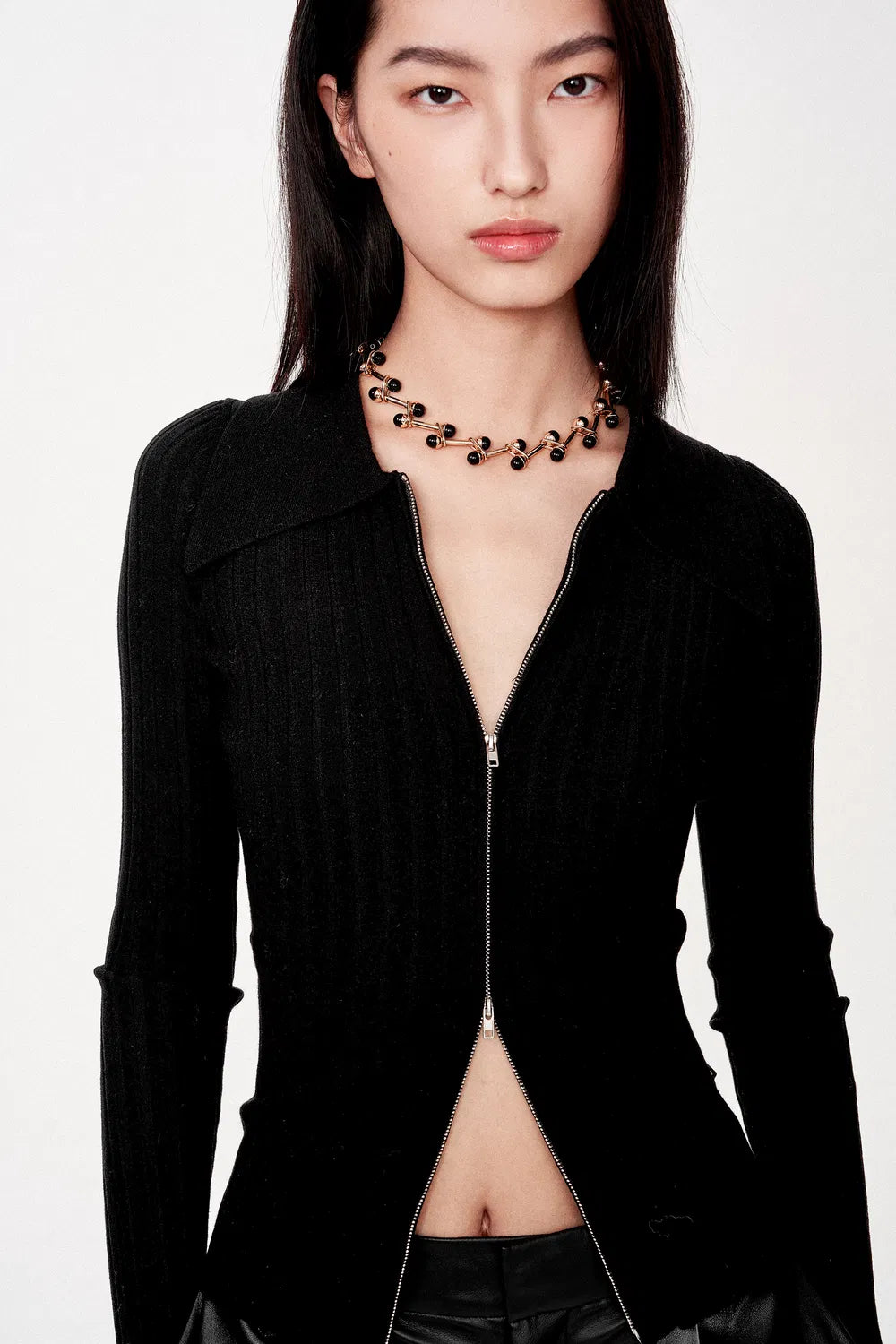 Kiera Double-Zip Cardigan in High Stretch Knit