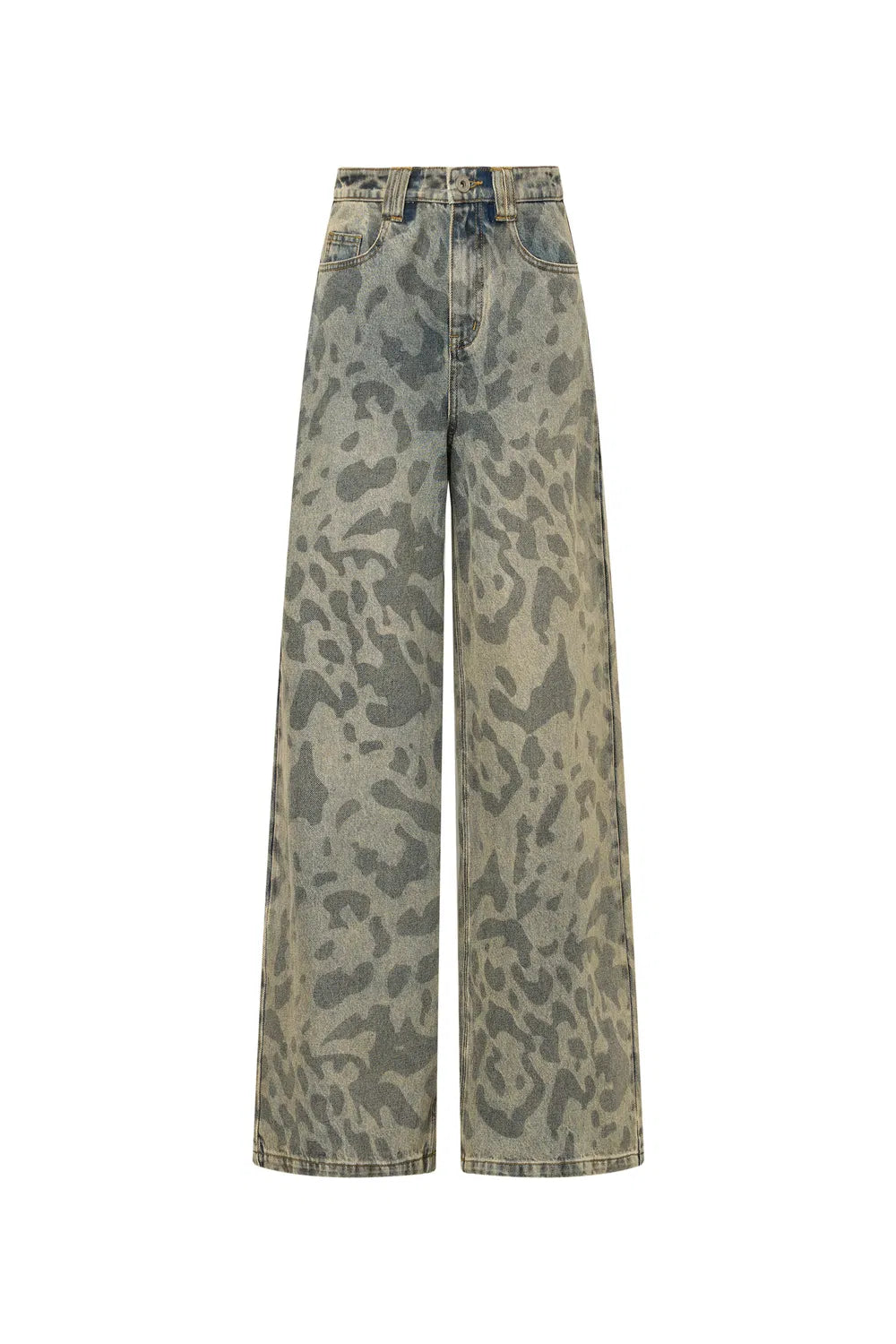 Leopix Leopard Print Wide Leg Jeans In Washed Cotton Denim