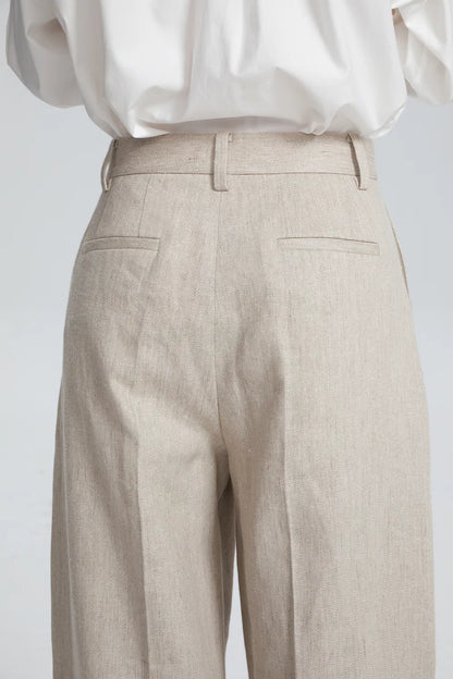 Giselle Pleated Suit Pants in Linen Cotton Blend