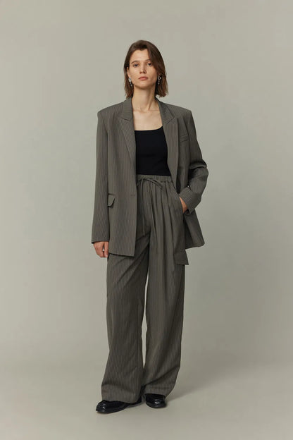 Hana Striped Pants in Fine Worsted Wool