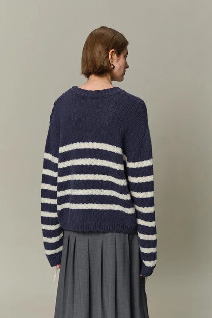 Kirsten Striped Pullover Sweater in Wool Blend Bouclé Knit