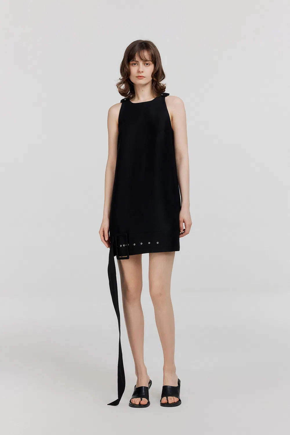 Caspian Buckle Dress in Wool Silk Blend