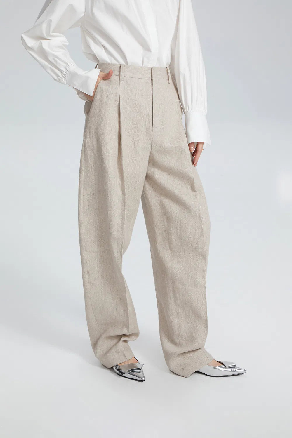 Giselle Pleated Suit Pants in Linen Cotton Blend