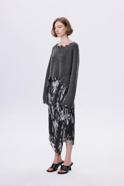 Diya Frayed Edge Sweater in Wool Loop Knit