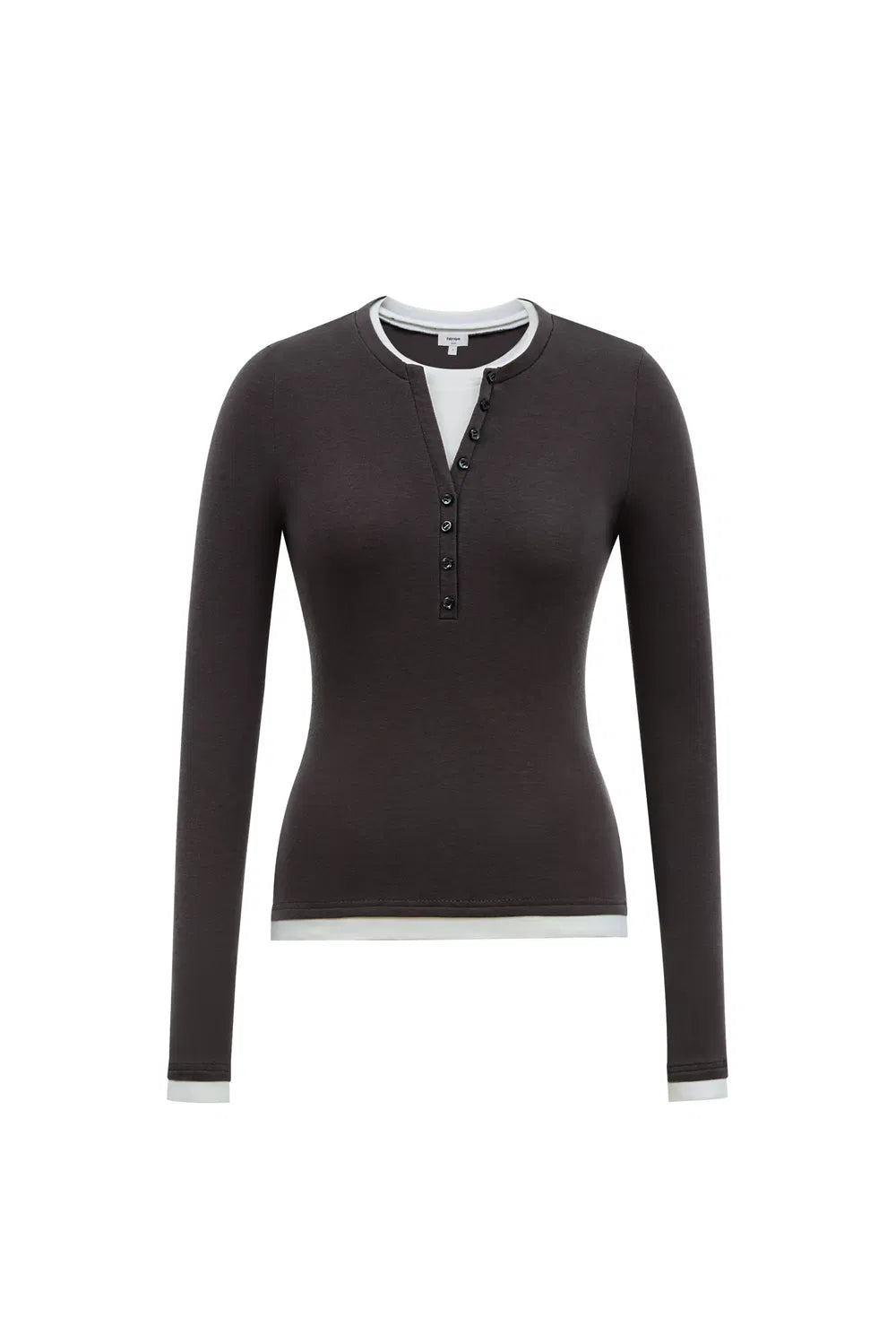 Henley Layered Long Sleeve Top in Tencel-Wool Knit