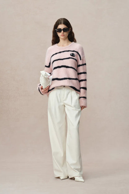 Alannah Striped Pink Sweater in Alpaca Bouclé Knit