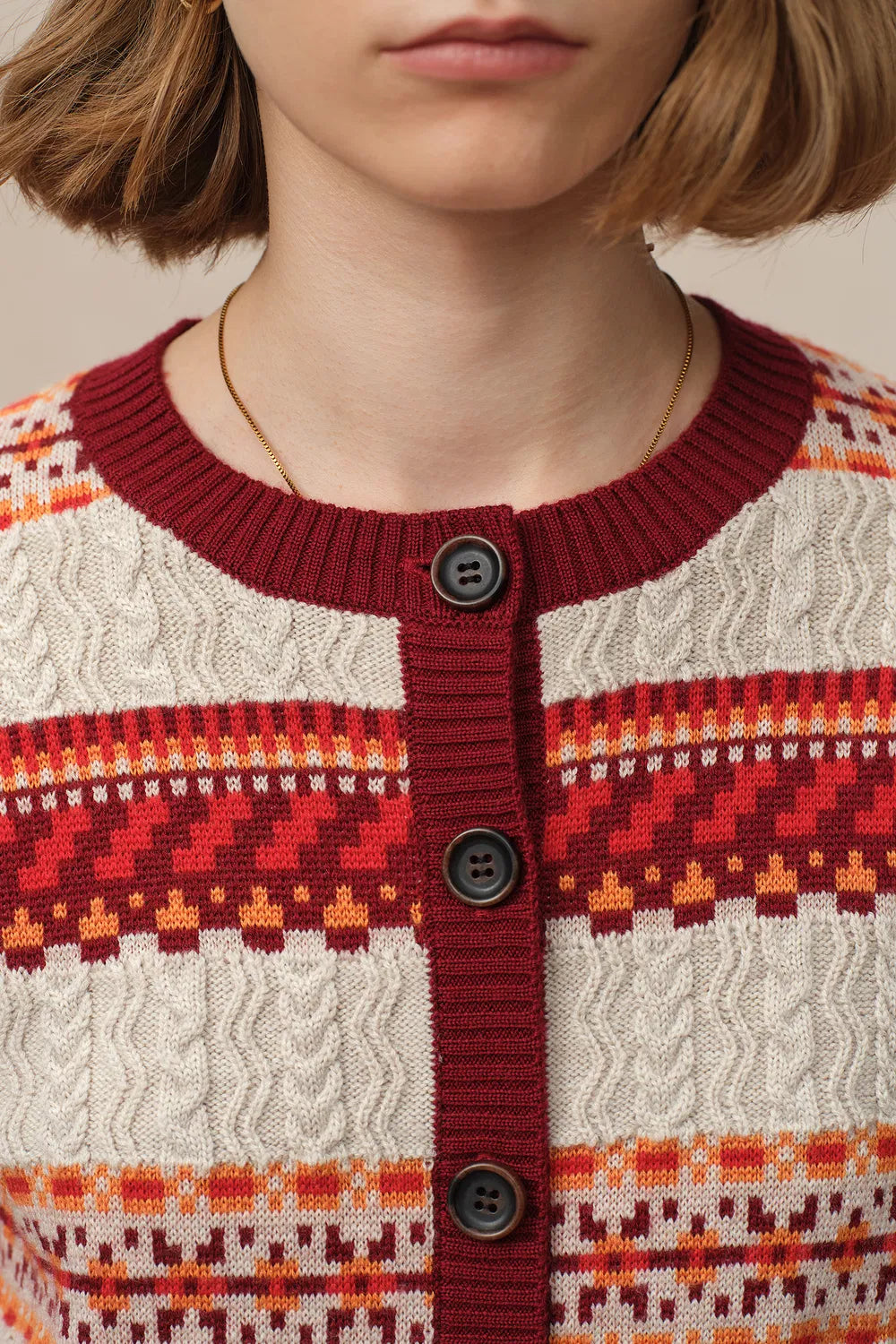 Ava Fair Isle Cardigan in Merino Wool Knit