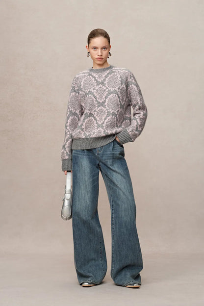 Masina Sequined Snake Zodiac Sweater in Chunky Merino Wool Knit