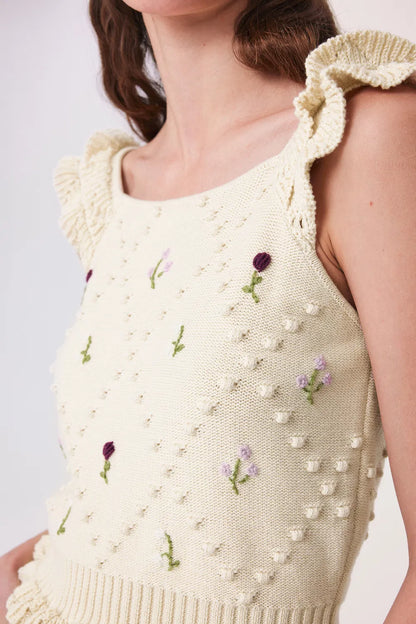 Angie Embroidered Top in Wool Cotton Blend