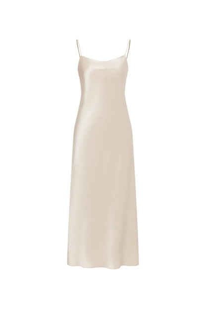 Emma White Strap Dress in Premium Silky Satin