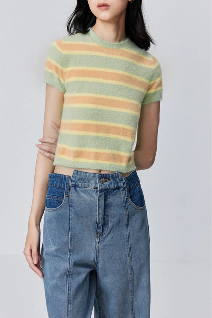 Amber Striped Short Knit Top