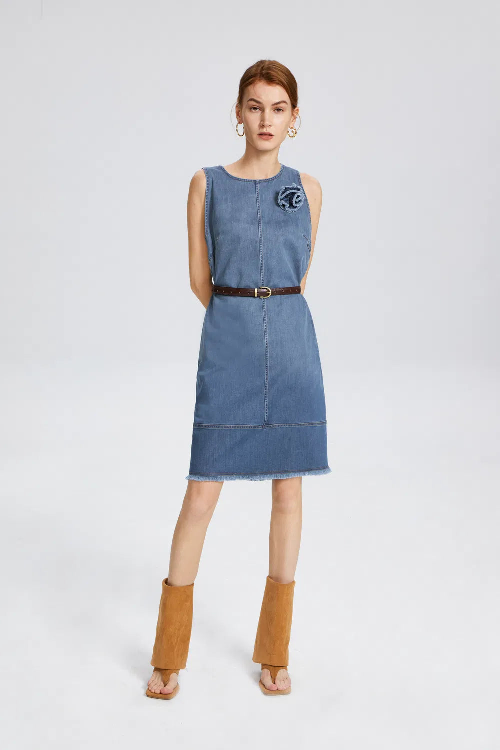 Miranda Embellished Dress in Cotton Lyocell Denim