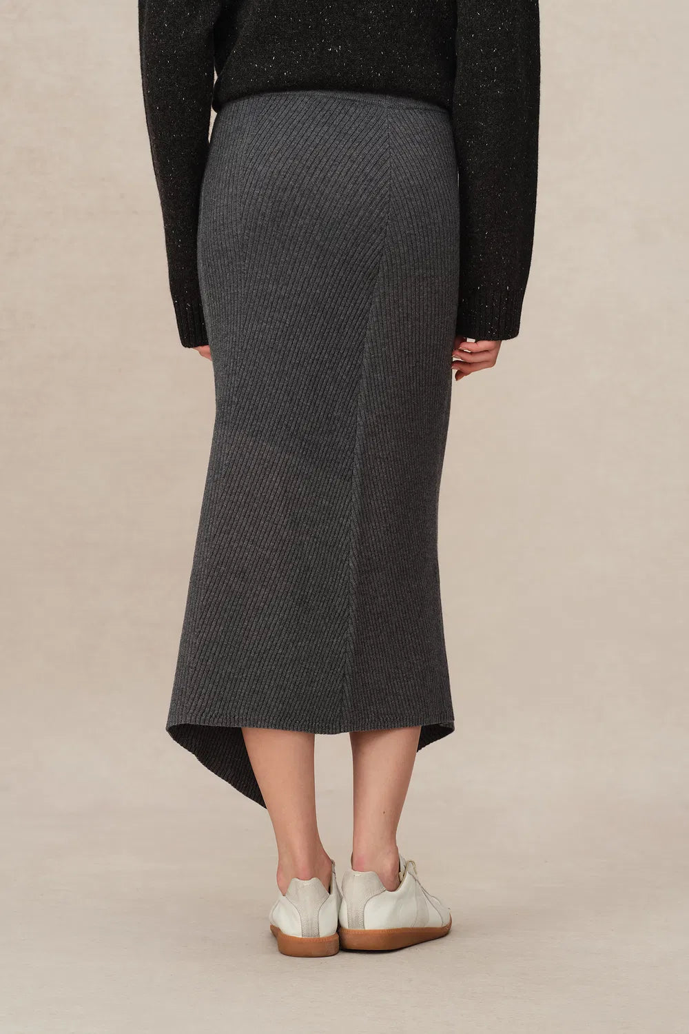 Aria Side-Slit Skirt in Merino Wool Rib Knit