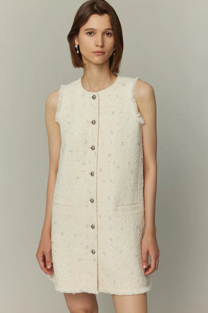 Arum Beaded Dress in Sequined Wool Tweed