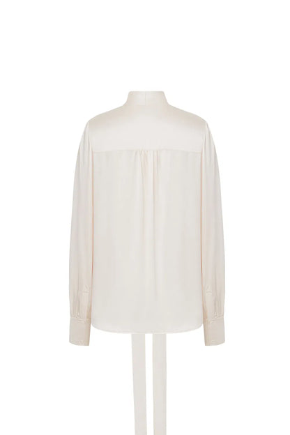 Chloe Tie Neck Blouse in 19mm Mulberry Silk Satin