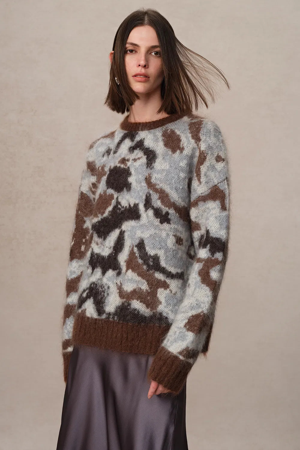 Fera Leopard Jacquard Sweater in Kid Mohair Blend Knit