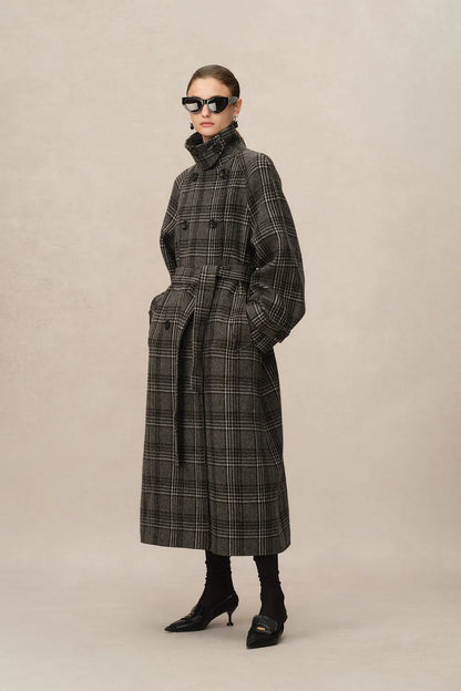 Edit Convertible Funnel Neck Coat in Welsh Checkered Box Wool