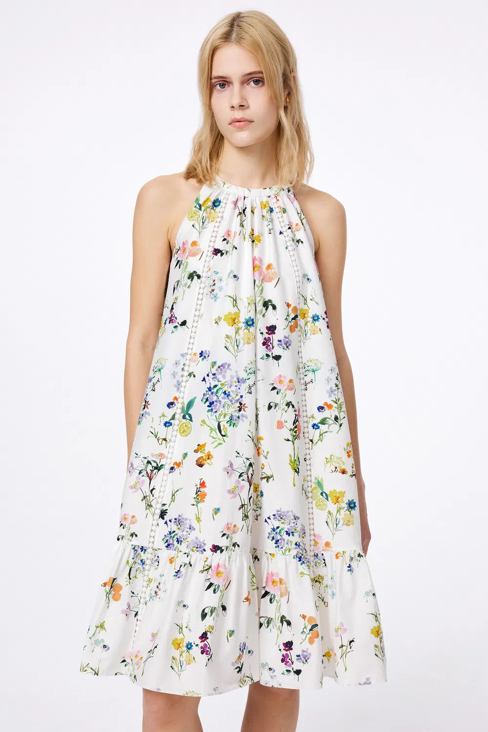 Flora Halter Neck Dress in Silk Cotton