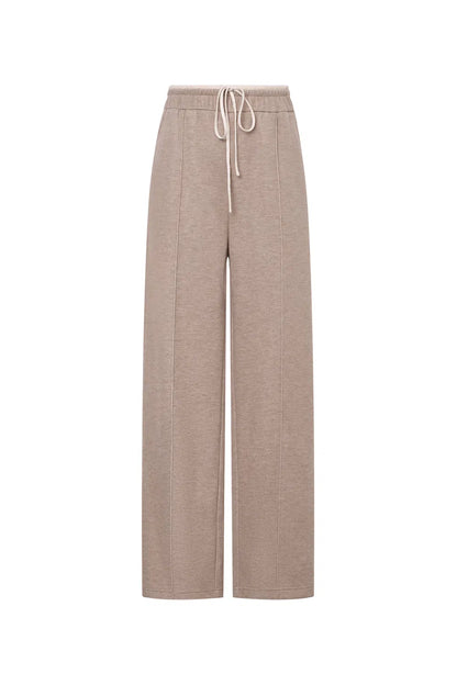 Icy Double Waistband Casual Trousers in Wool Blend Terry Knit