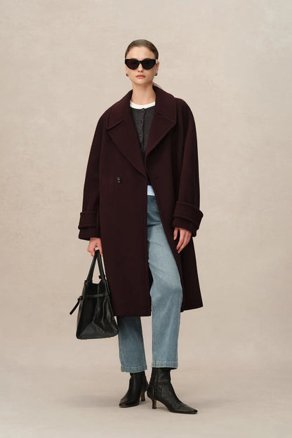 Emma Sailor Collar Oversized Coat in Merino Wool Single-Face Cloth