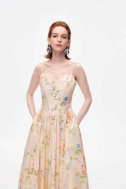 Marie Flora Printed Corset Dress in Cotton