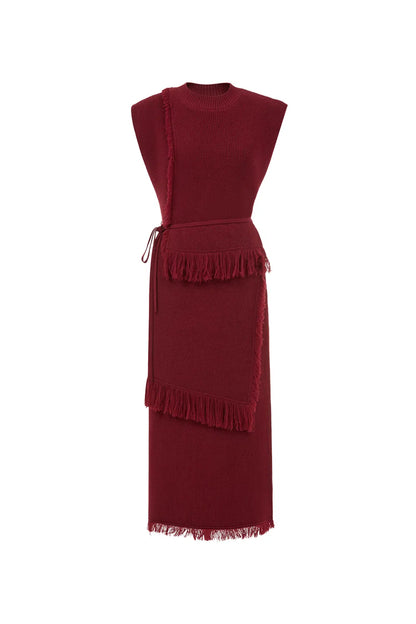 Annie Fringe Sleeveless Dress in Wool Knit