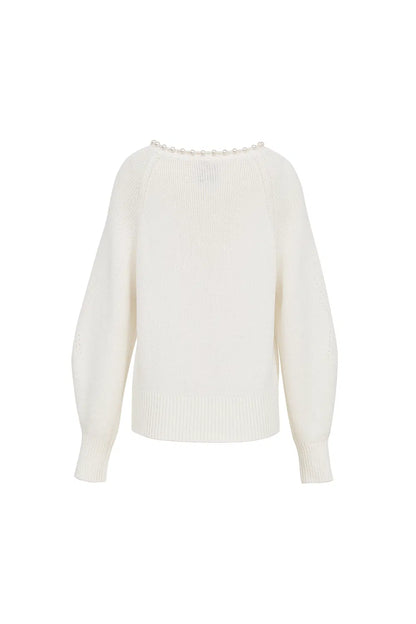 Cassidy Pearl-Embellished Knit Sweater in Cotton Blend