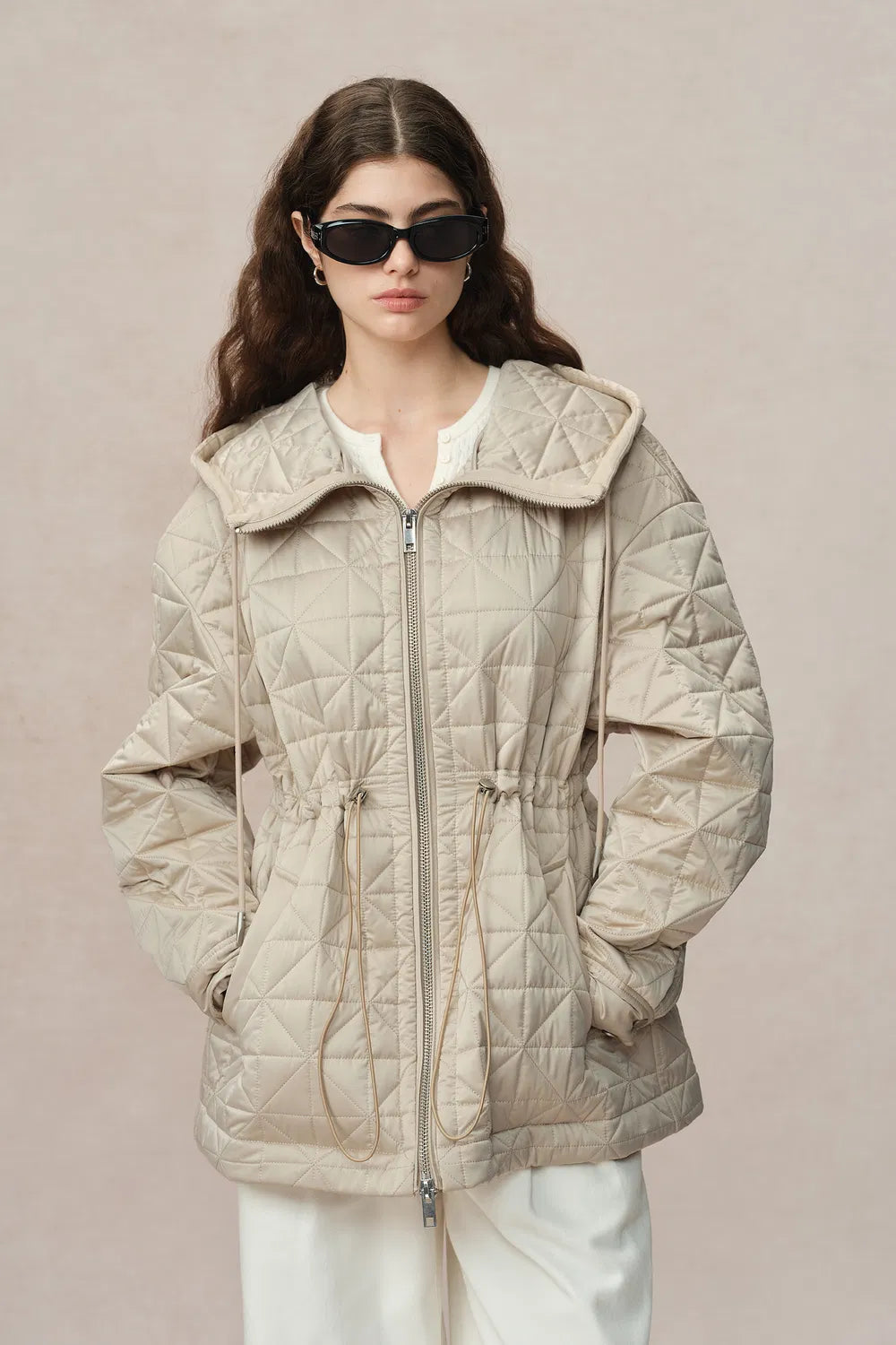 Nives Hooded Quilted Jacket in Mulberry Silk Blend