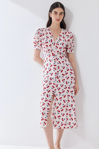 Federica Pink Polka Dot Dress in Silk Crepe De Chine