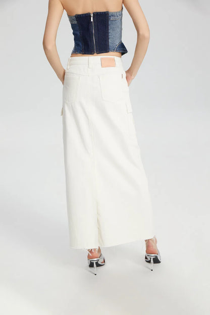 Lara Cargo Maxi Skirt in Cotton Denim