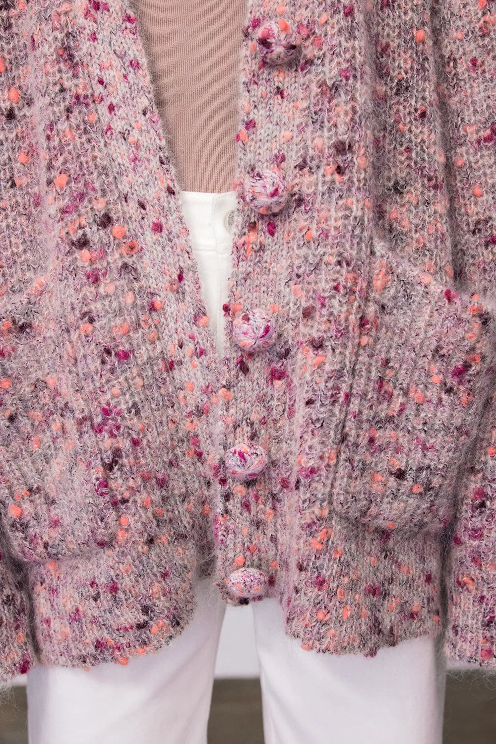 Meigma Button-Up Cardigan in Long-Hair Fancy Yarn