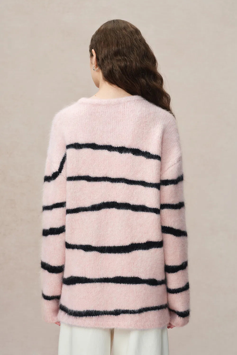 Alannah Striped Pink Sweater in Alpaca Bouclé Knit