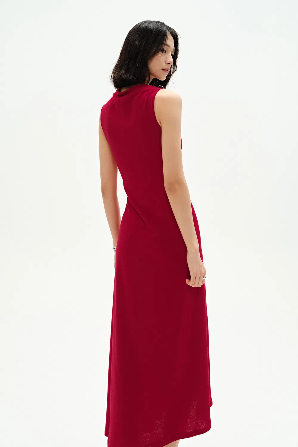 Kiki Asymmetric Knotted Sleeveless Dress in Merino Wool Knit