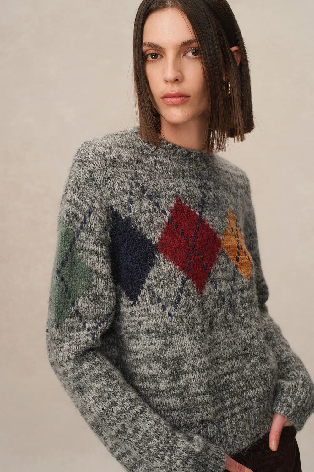 Demi Argyle Sweater in Merino Wool Knit