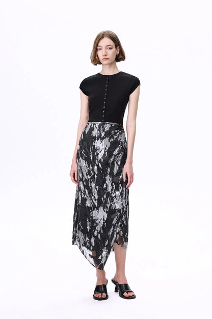 Zita Pleated Midi Skirt in Devoré Silk