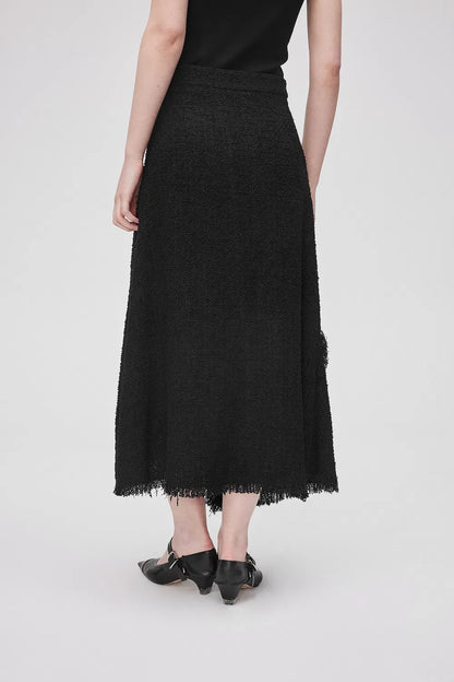 Edy Fringed Midi Skirt in Lightweight Tweed