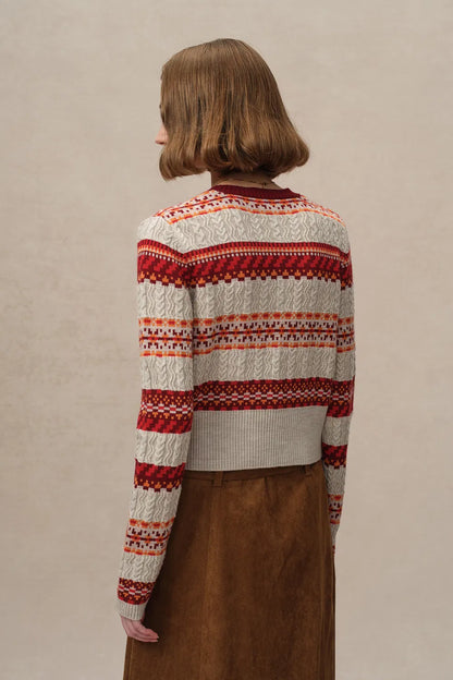 Ava Fair Isle Cardigan in Merino Wool Knit