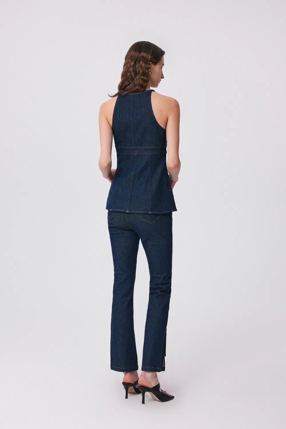 Gus Peplum Vest in Tencel Denim