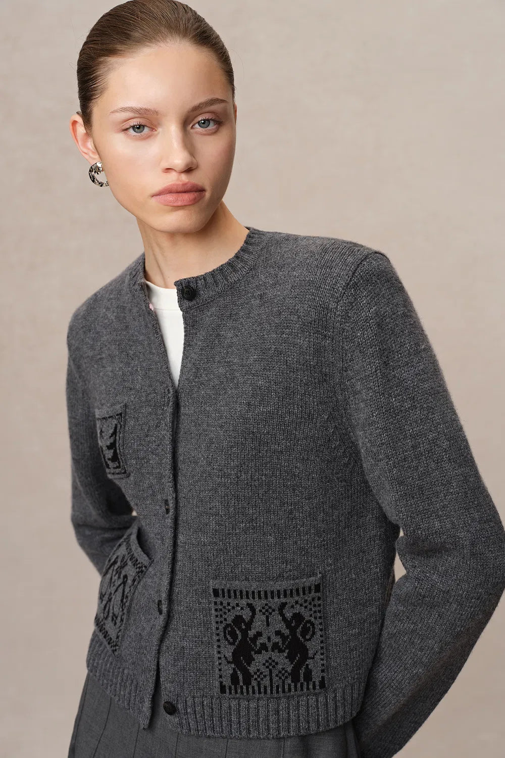 Galop Jacquard Cardigan in Merino-Cashmere Knit