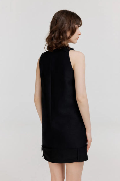 Caspian Buckle Dress in Wool Silk Blend