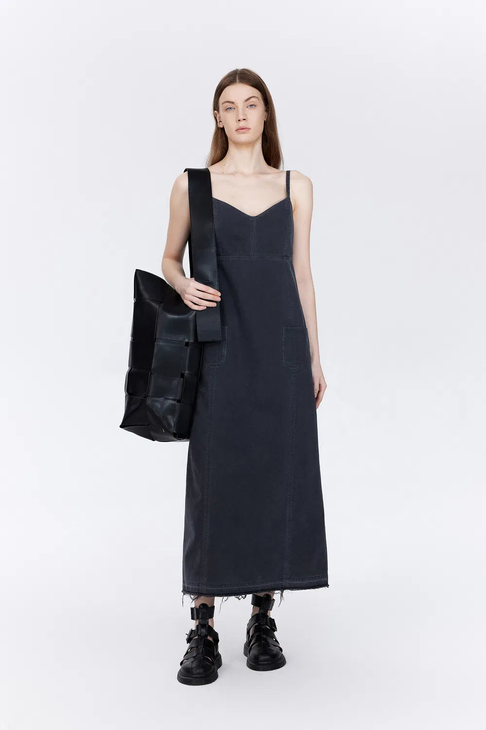 Hortensia Patched Cami Dress in Tencel Denim