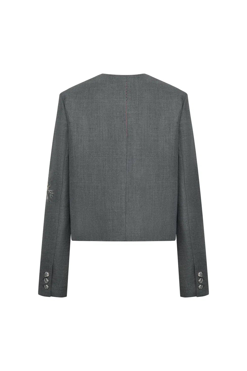 Beading Wrinkle Resistant Embroidered Boxy Tailored Jacket in Fine Worsted Wool