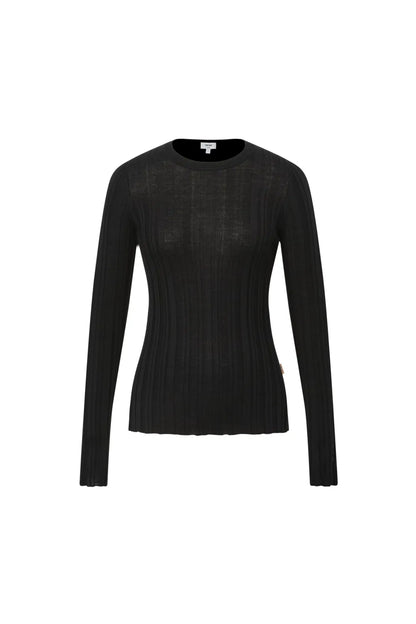 Cara Side Slit Long Sleeve Fitted Top in Merino Wool Yang Yarn Knit