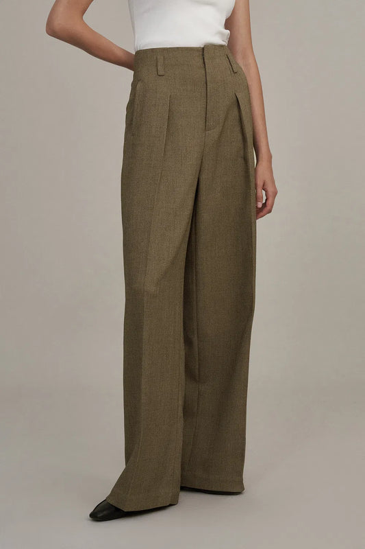 Pleated Wide Leg Trousers in Textured Suiting Fabric