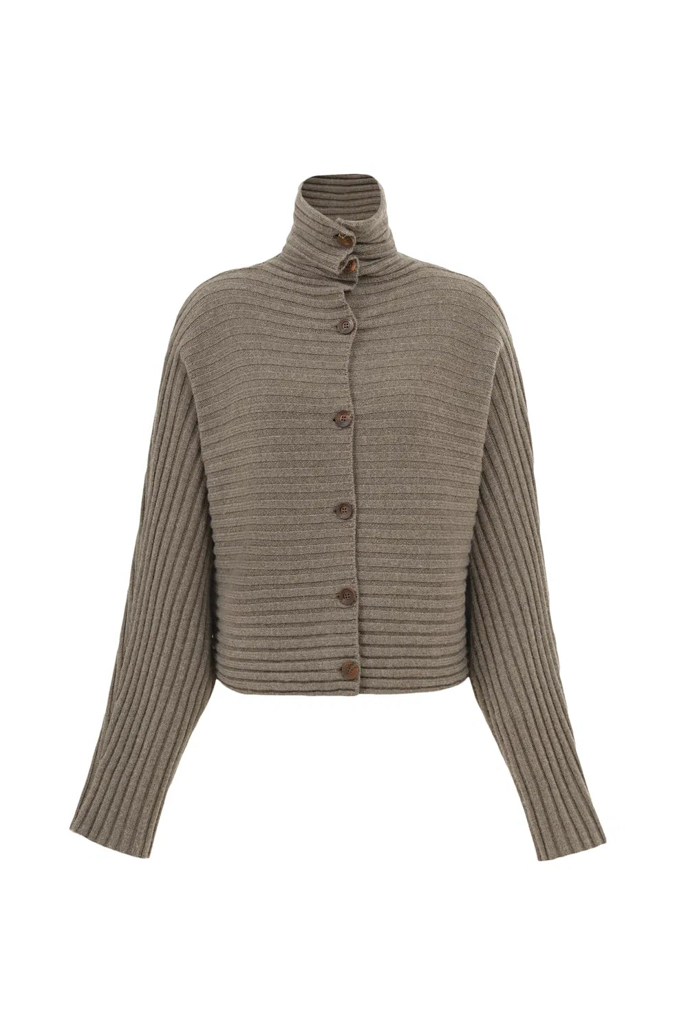 Charlotte Turtleneck Ribbed Knit Cardigan in Merino Wool-Cashmere