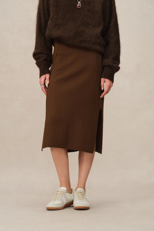 Dovena Side Slit Skirt in Merino Wool Knit