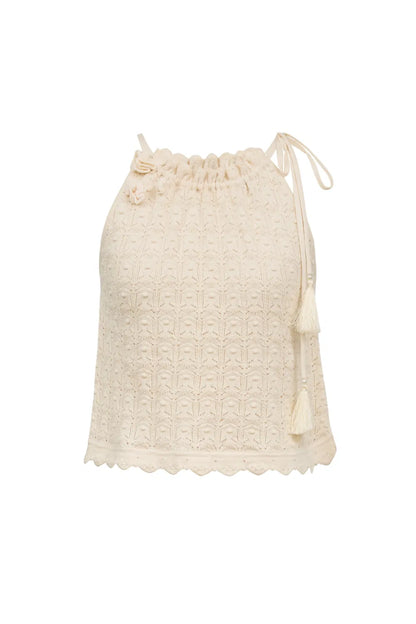 Kyle Fringe Tie-Up Top in Cotton Knit