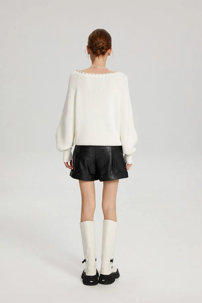 Cassidy Pearl-Embellished Knit Sweater in Cotton Blend