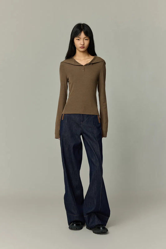 Basic Fitted Hoodie Top in Tencel-Wool Blend